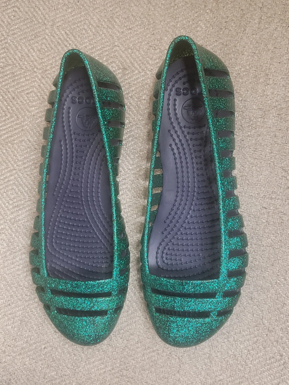 Crocs Girls Green Glitter Slip-On Flats